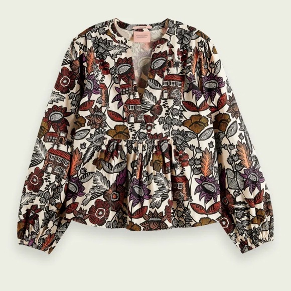 SCOTCH & SODA Printed Voluminous Sleeved Organic Cotton Top in Combo size xsmall - Picture 1 of 6